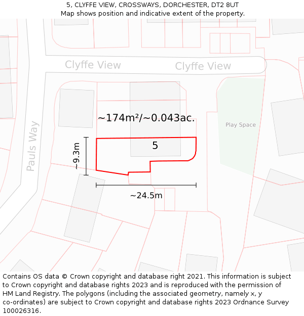 5, CLYFFE VIEW, CROSSWAYS, DORCHESTER, DT2 8UT: Plot and title map