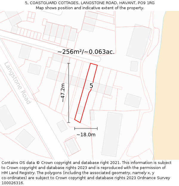 5, COASTGUARD COTTAGES, LANGSTONE ROAD, HAVANT, PO9 1RG: Plot and title map