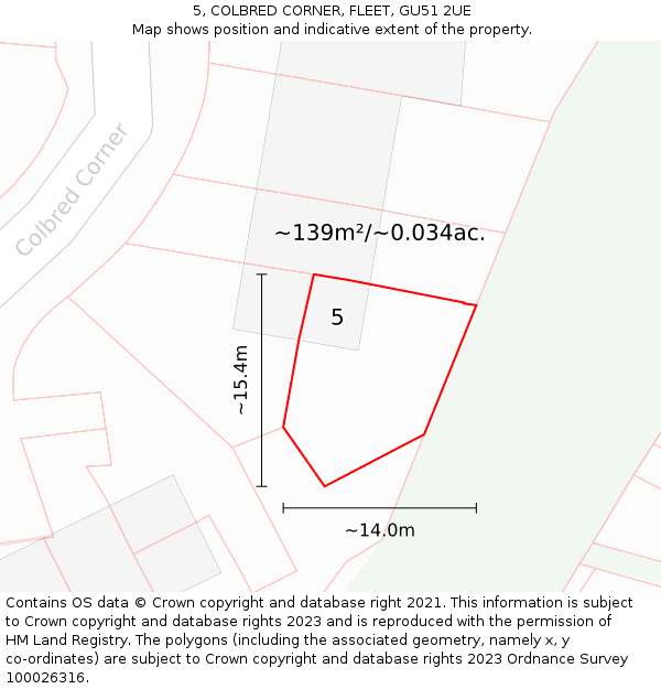 5, COLBRED CORNER, FLEET, GU51 2UE: Plot and title map