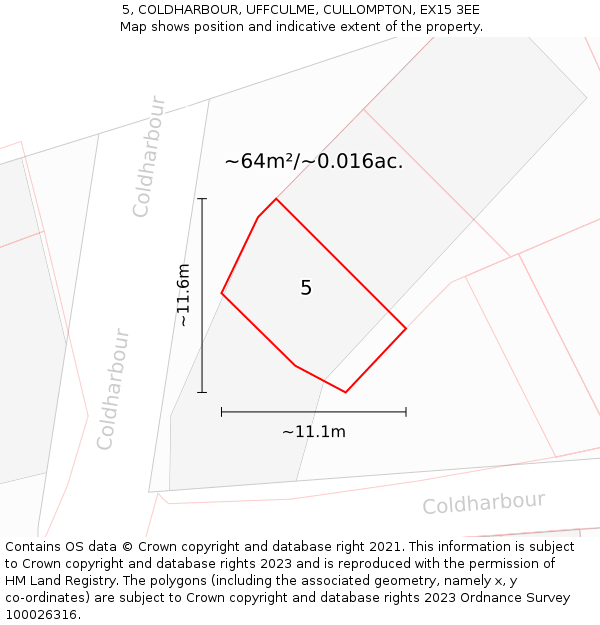 5, COLDHARBOUR, UFFCULME, CULLOMPTON, EX15 3EE: Plot and title map