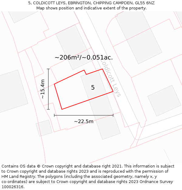 5, COLDICOTT LEYS, EBRINGTON, CHIPPING CAMPDEN, GL55 6NZ: Plot and title map