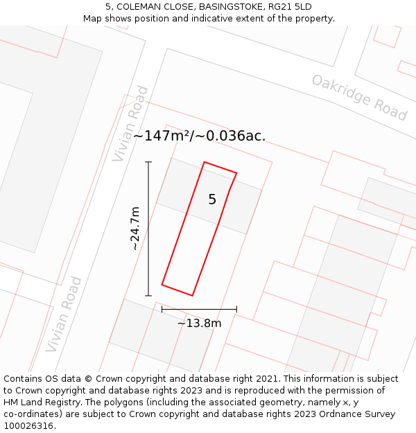 5, COLEMAN CLOSE, BASINGSTOKE, RG21 5LD: Plot and title map