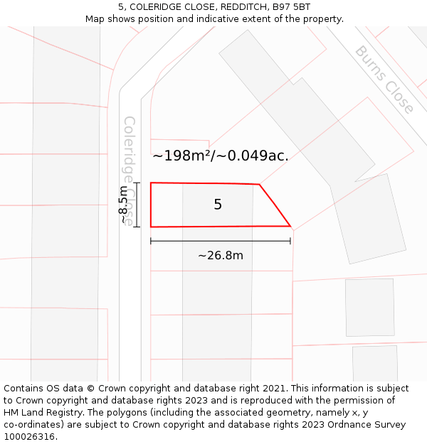 5, COLERIDGE CLOSE, REDDITCH, B97 5BT: Plot and title map