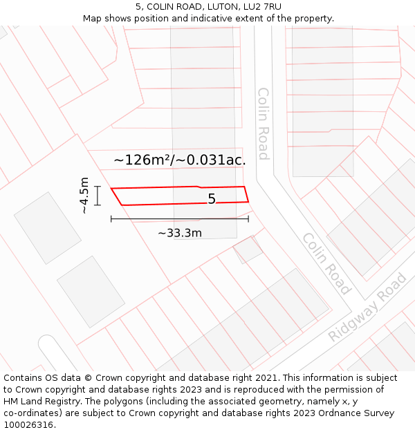 5, COLIN ROAD, LUTON, LU2 7RU: Plot and title map