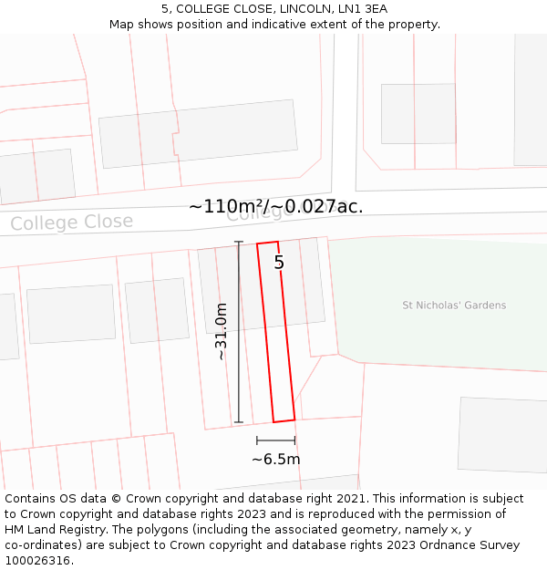 5, COLLEGE CLOSE, LINCOLN, LN1 3EA: Plot and title map