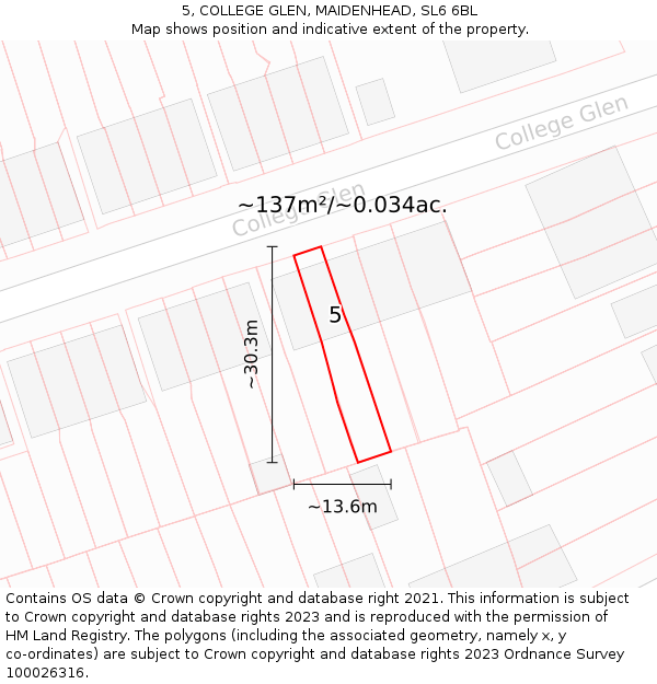 5, COLLEGE GLEN, MAIDENHEAD, SL6 6BL: Plot and title map