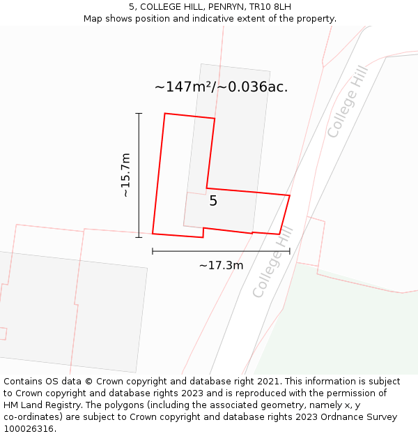 5, COLLEGE HILL, PENRYN, TR10 8LH: Plot and title map