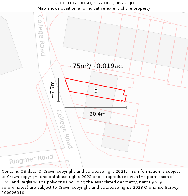 5, COLLEGE ROAD, SEAFORD, BN25 1JD: Plot and title map