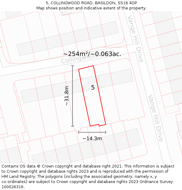 5, COLLINGWOOD ROAD, BASILDON, SS16 4DP: Plot and title map