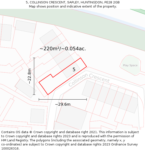 5, COLLINSON CRESCENT, SAPLEY, HUNTINGDON, PE28 2GB: Plot and title map