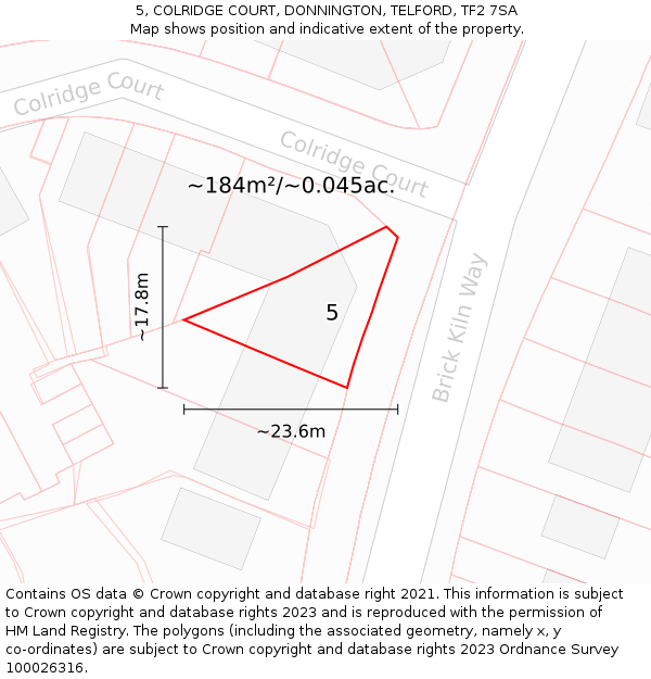 5, COLRIDGE COURT, DONNINGTON, TELFORD, TF2 7SA: Plot and title map