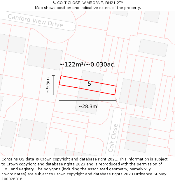 5, COLT CLOSE, WIMBORNE, BH21 2TY: Plot and title map