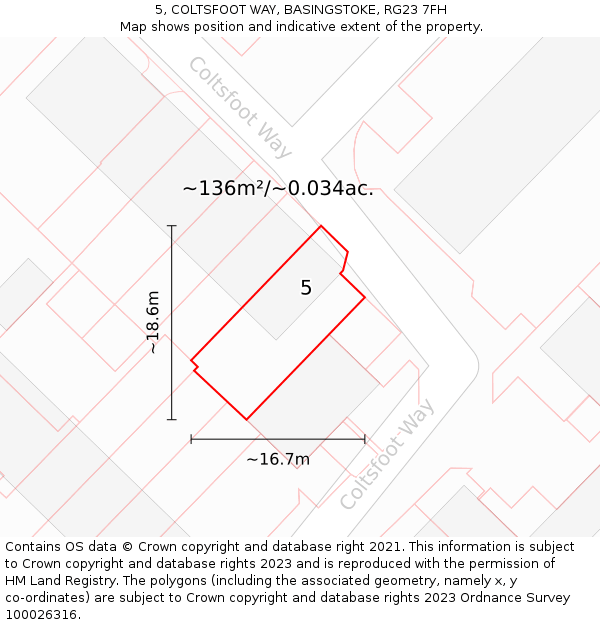 5, COLTSFOOT WAY, BASINGSTOKE, RG23 7FH: Plot and title map