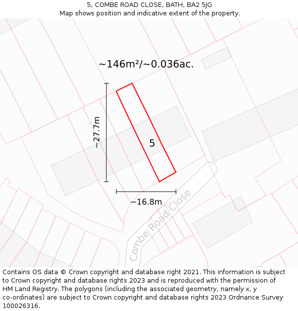 5, COMBE ROAD CLOSE, BATH, BA2 5JG: Plot and title map