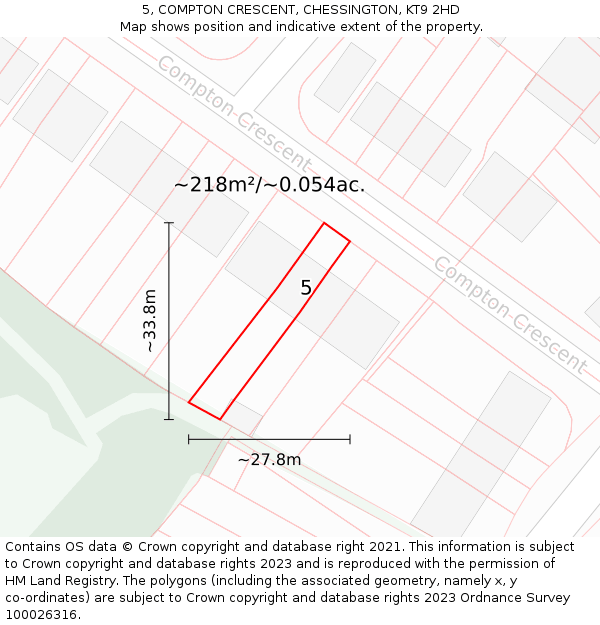 5, COMPTON CRESCENT, CHESSINGTON, KT9 2HD: Plot and title map