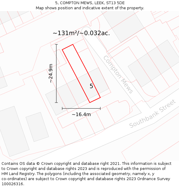 5, COMPTON MEWS, LEEK, ST13 5DE: Plot and title map
