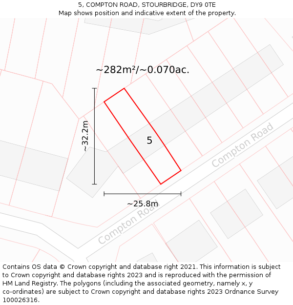 5, COMPTON ROAD, STOURBRIDGE, DY9 0TE: Plot and title map