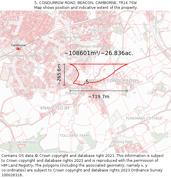 5, CONDURROW ROAD, BEACON, CAMBORNE, TR14 7SW: Plot and title map