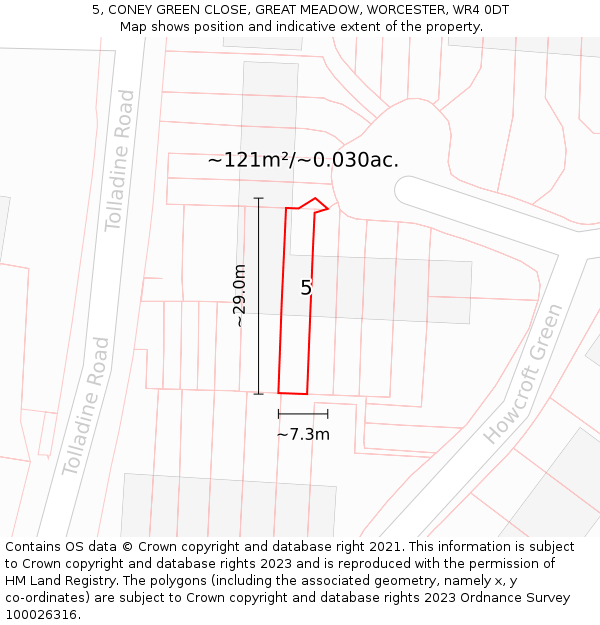 5, CONEY GREEN CLOSE, GREAT MEADOW, WORCESTER, WR4 0DT: Plot and title map