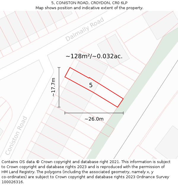 5, CONISTON ROAD, CROYDON, CR0 6LP: Plot and title map