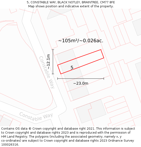 5, CONSTABLE WAY, BLACK NOTLEY, BRAINTREE, CM77 8FE: Plot and title map