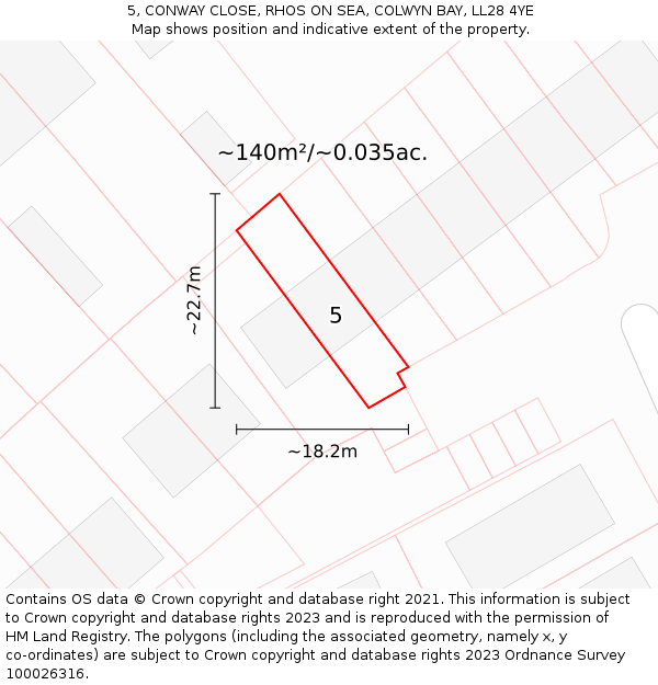5, CONWAY CLOSE, RHOS ON SEA, COLWYN BAY, LL28 4YE: Plot and title map