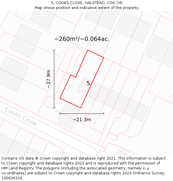 5, COOKS CLOSE, HALSTEAD, CO9 1YE: Plot and title map