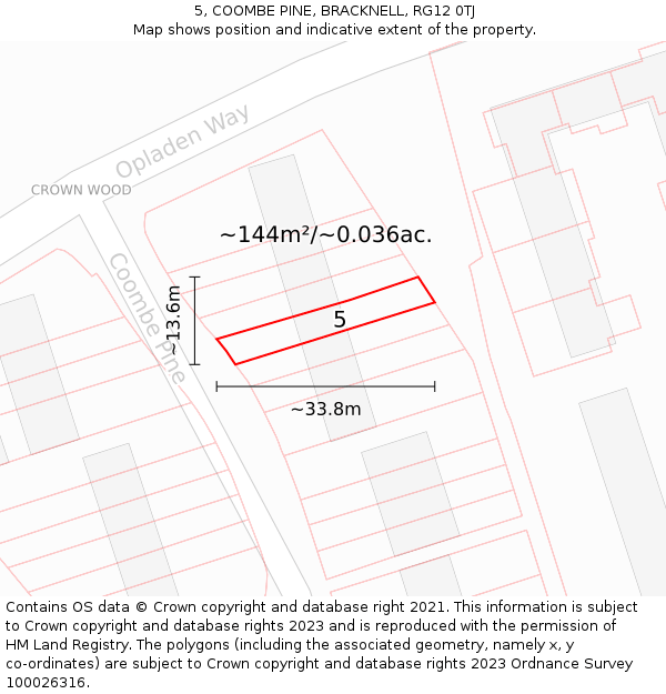 5, COOMBE PINE, BRACKNELL, RG12 0TJ: Plot and title map