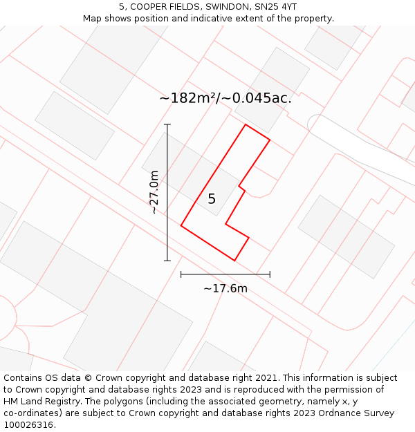 5, COOPER FIELDS, SWINDON, SN25 4YT: Plot and title map