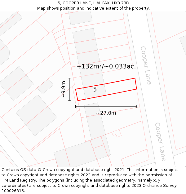 5, COOPER LANE, HALIFAX, HX3 7RD: Plot and title map