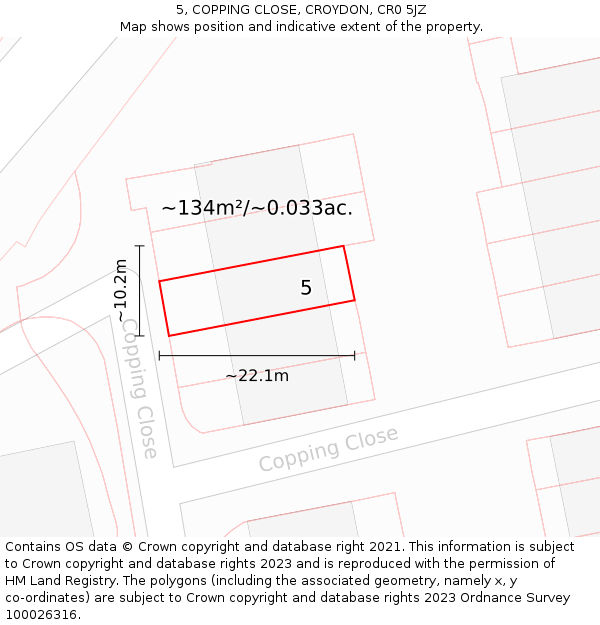 5, COPPING CLOSE, CROYDON, CR0 5JZ: Plot and title map
