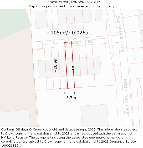 5, COPSE CLOSE, LONDON, SE7 7HD: Plot and title map
