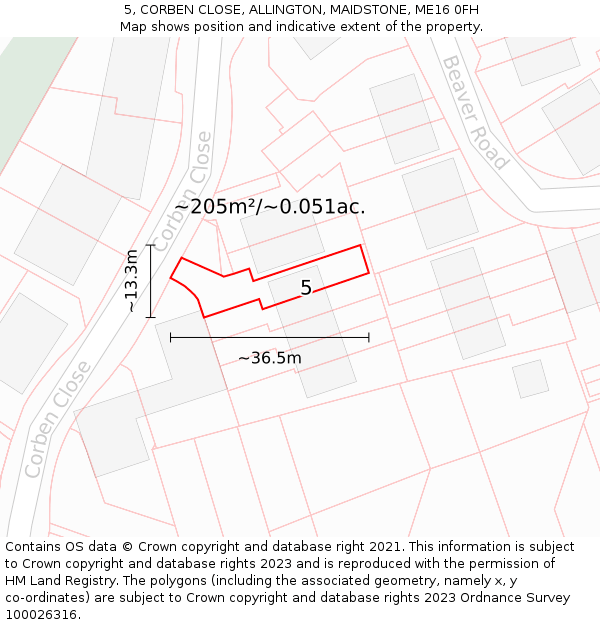 5, CORBEN CLOSE, ALLINGTON, MAIDSTONE, ME16 0FH: Plot and title map