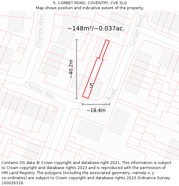 5, CORBET ROAD, COVENTRY, CV6 3LQ: Plot and title map