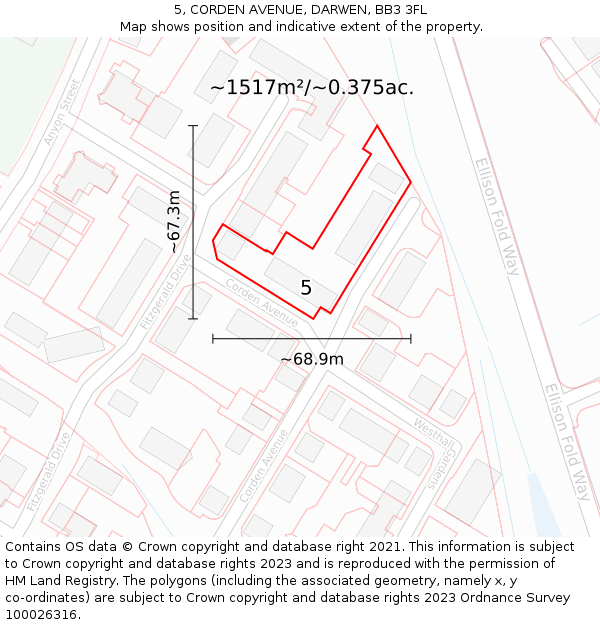 5, CORDEN AVENUE, DARWEN, BB3 3FL: Plot and title map