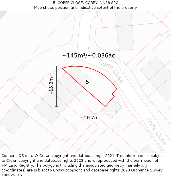 5, CORFE CLOSE, CORBY, NN18 8PQ: Plot and title map