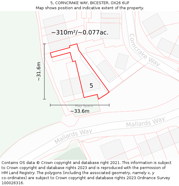 5, CORNCRAKE WAY, BICESTER, OX26 6UF: Plot and title map