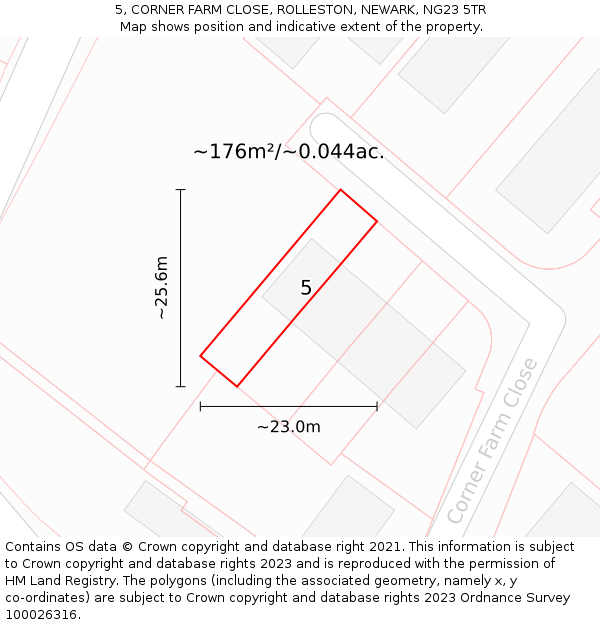 5, CORNER FARM CLOSE, ROLLESTON, NEWARK, NG23 5TR: Plot and title map