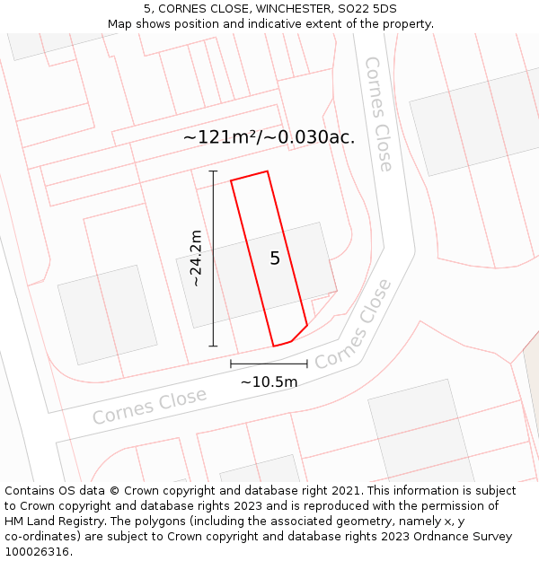 5, CORNES CLOSE, WINCHESTER, SO22 5DS: Plot and title map