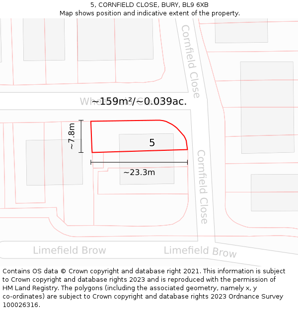 5, CORNFIELD CLOSE, BURY, BL9 6XB: Plot and title map