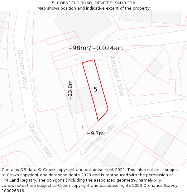 5, CORNFIELD ROAD, DEVIZES, SN10 3BA: Plot and title map