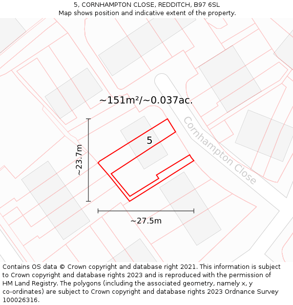 5, CORNHAMPTON CLOSE, REDDITCH, B97 6SL: Plot and title map