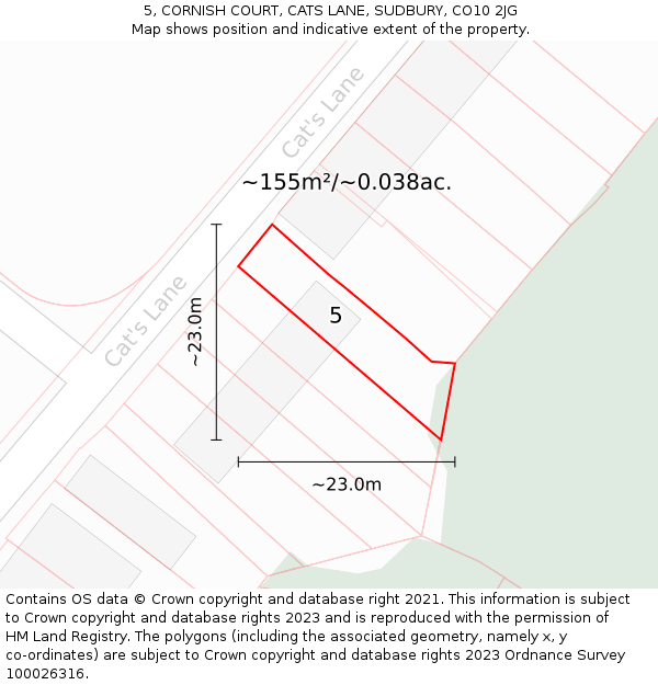 5, CORNISH COURT, CATS LANE, SUDBURY, CO10 2JG: Plot and title map