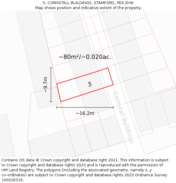 5, CORNSTALL BUILDINGS, STAMFORD, PE9 2HW: Plot and title map