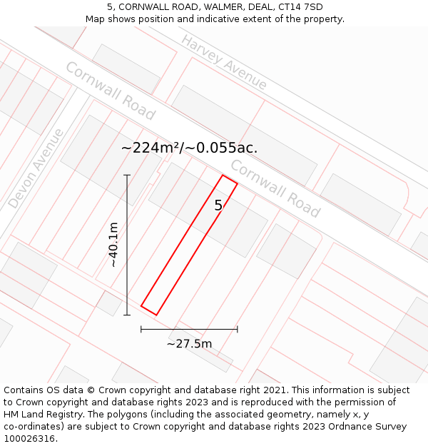 5, CORNWALL ROAD, WALMER, DEAL, CT14 7SD: Plot and title map