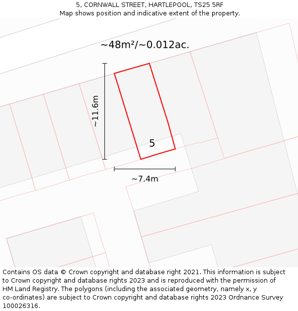 5, CORNWALL STREET, HARTLEPOOL, TS25 5RF: Plot and title map