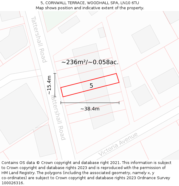 5, CORNWALL TERRACE, WOODHALL SPA, LN10 6TU: Plot and title map