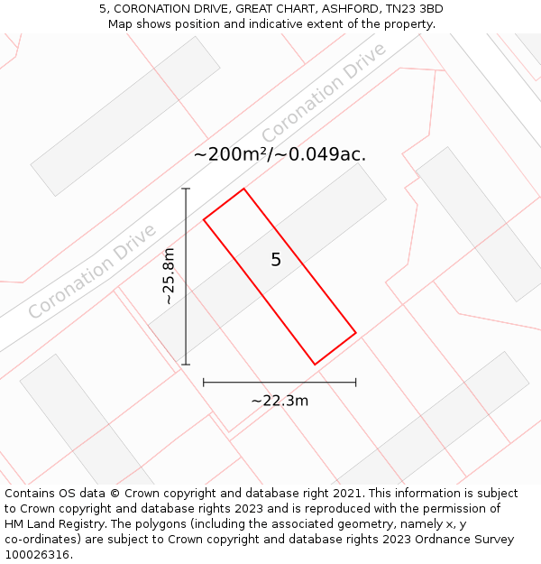 5, CORONATION DRIVE, GREAT CHART, ASHFORD, TN23 3BD: Plot and title map