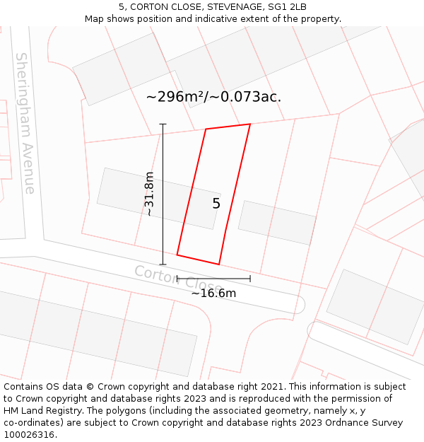 5, CORTON CLOSE, STEVENAGE, SG1 2LB: Plot and title map