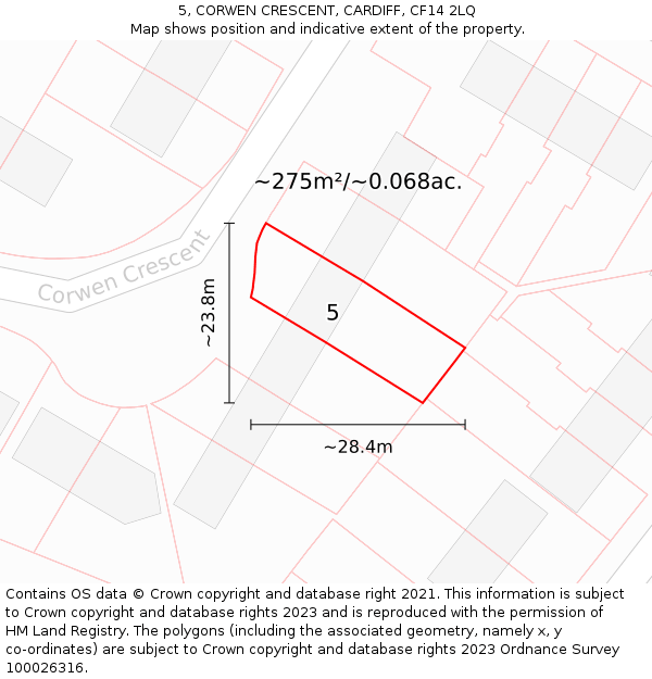 5, CORWEN CRESCENT, CARDIFF, CF14 2LQ: Plot and title map